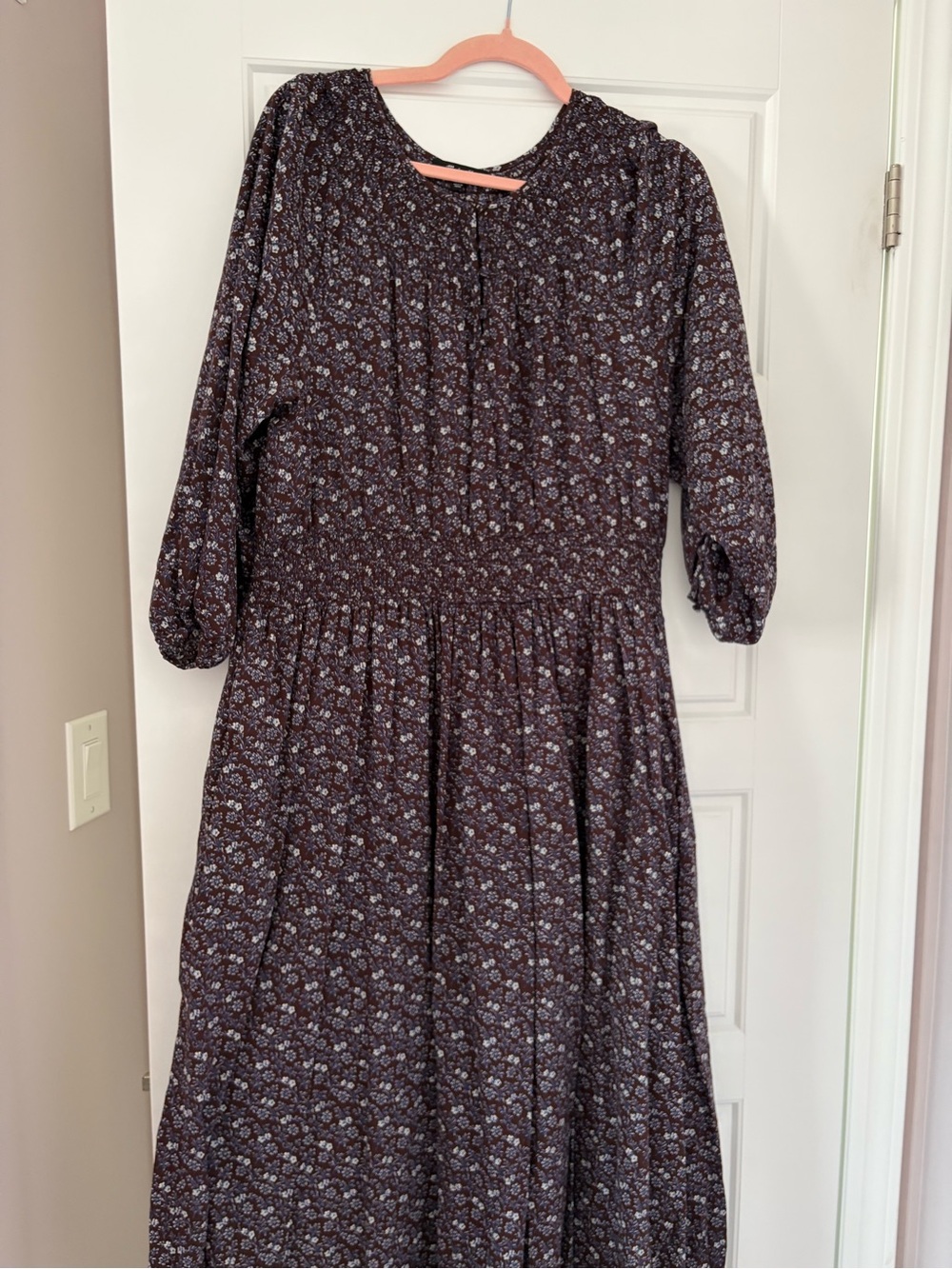 Madewell Plum Floral Maxi Dress with Subtle Blue Accents